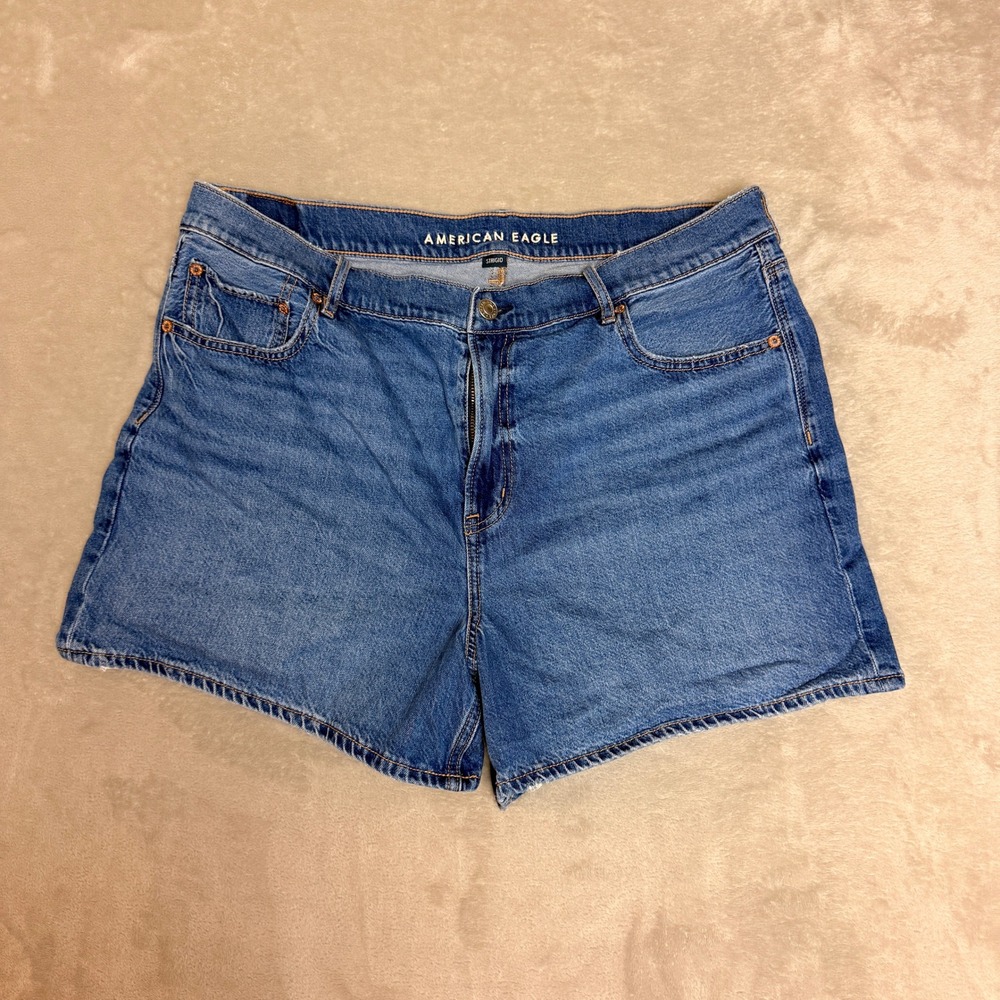 American Eagle Denim Relaxed Shorts Women 16 Blue Strigid High Rise Mom Festival
